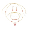 Round Cherry Quartz Glass Beaded Necklace & Bracelet & Dangle Earring Sets SJEW-JS01329-2
