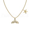 Summer Beach 925 Sterling Silver Micro Pave Clear Cubic Zirconia Cable Chain Whale Tail & Starfish Pendant Necklaces NJEW-Q342-02G-1