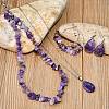 Bohemian Style Natural Amethyst Teardrop Pendant Necklaces & Chip Beaded Necklaces & Hoop Earrings & Dangle Earrings Sets WG11994-01-3