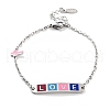 201 Stainless Steel Cross & Rectangle with Word Love Link Bracelets BJEW-B090-01B-07-1