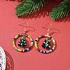Glass Seed Beaded Ring with Lampwork Christmas Tree Dangle Earrings EJEW-TA00231-3