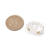 Round Shell Pearl & Brass Beads Stretch Rings RJEW-JR00689-01-3
