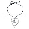 Birth Flower Heart Zinc Alloy Pendant Black Faux Suede Cord Necklaces for Women FS-WGA5BEC-11-3