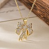 Brass Micro Pave Clear Cubic Zirconia Cable Chain Bowknot Pendant Necklaces for Women NJEW-C054-02B-G-1