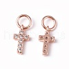 Brass Micro Pave Cubic Zirconia Tiny Cross Charms ZIRC-X0001-01-2