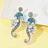 Sea Horse Glass Seed Beads Dangle Stud Earrings EJEW-S273-01-2