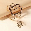 Rectangle Alloy Leopard Print Cuff Bangles & Cuff Rings Sets WGBC924-01-1