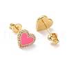 Deep Pink Enamel Heart Stud Earrings with Clear Cubic Zirconia EJEW-C030-04G-2
