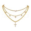 Brass & Stainless Steel Micro Pave Clear Cubic Zirconia Pendant Necklaces NJEW-JN04874-1