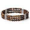 Round Natural Tiger Eye & Alloy Multi-Strand Beaded Stretch Bracelets for Women Men GQ0306-7-1