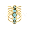 Synthetic Turquoise Beaded Open Cuff Ring RJEW-G293-01A-2