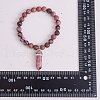 Natural Rhodochrosite Stretch Bracelet with Bullet Shape Charm BJEW-SZ0002-56A-8