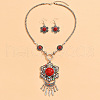 Flower Bohemian Ethnic Style Zinc Alloy & Resin Pendant Necklace & Dangle Earring Sets FS-WGD47C5-03-1
