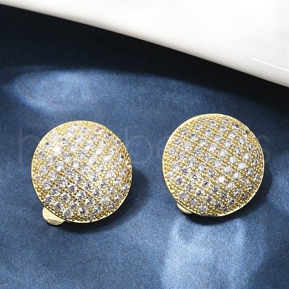Half Round Brass Micro Pave Clear Cubic Zirconia Clip-on Earrings EJEW-M082-14G-1