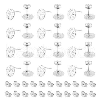 Unicraftale 60Pcs 201 Stainless Steel Textured Flat Round Stud Earring Findings STAS-UN0052-81-1