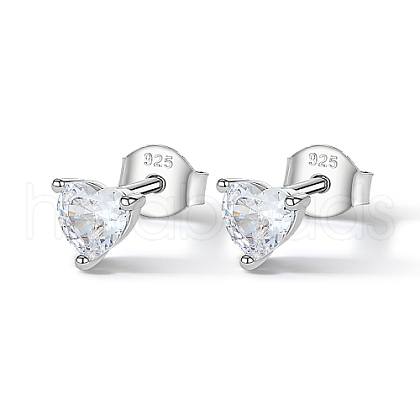 Rhodium Plated Sterling Silver Heart Stud Earrings FR3170-1