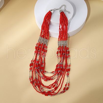 Bohemia Style Glass Seed Bead Multi-strand Necklaces NJEW-H063-01P-04-1