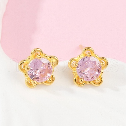 S925 Sterling Silver Cubic Zirconia Stud Earrings EJEW-V019-02G-1