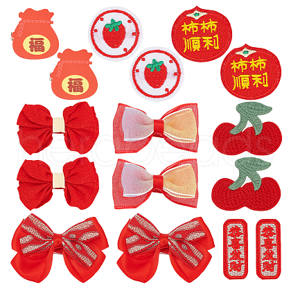 Chinese New Year Bowknot Flower Cloth Alligator Hair Clips Set OHAR-WH0021-31C-1