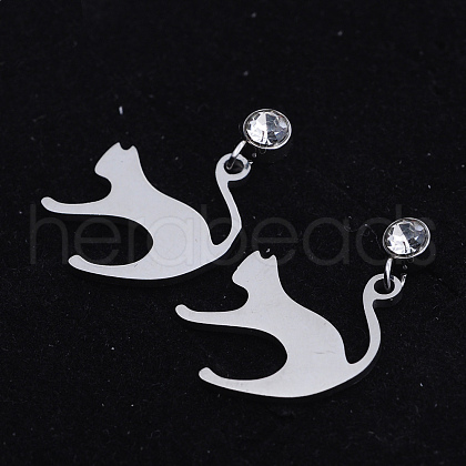 201 Stainless Steel Kitten Dangle Stud Earrings EJEW-T008-JN745-1