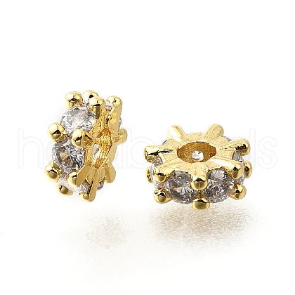Brass Micro Pave Clear Cubic Zirconia Beads KK-V008-18G-1