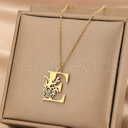 Flower Letter Stainless Steel Initial Pendant Necklaces for Women Men FS-WGF85E2-15-1