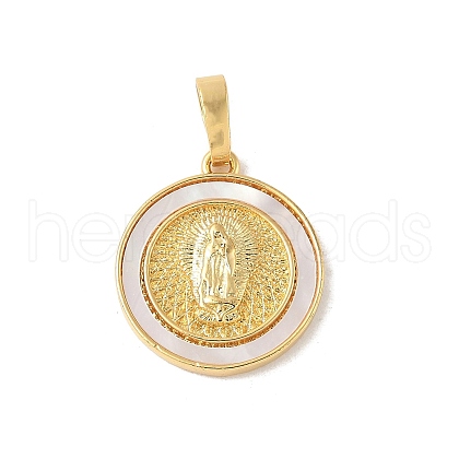 Brass Pave Natural White Shell Pendants KK-S522-06C-G-1
