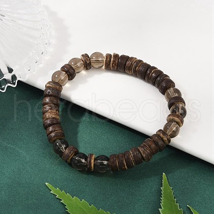 Natural Coconut Rondelle Beads Stretch Bracelets for Women BJEW-JB11635-01-1