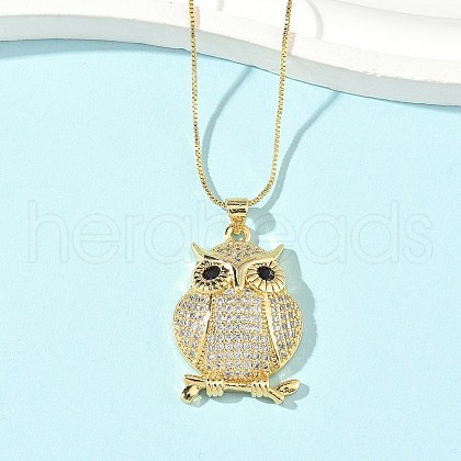 Brass Micro Pave Clear Cubic Zirconia Pendant Necklaces NJEW-D306-01G-C-1