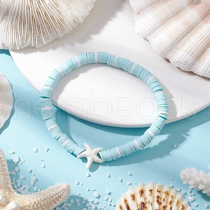 Flat Round Handmade Polymer Clay Heishi Beaded Stretch Bracelets BJEW-JB11711-03-1