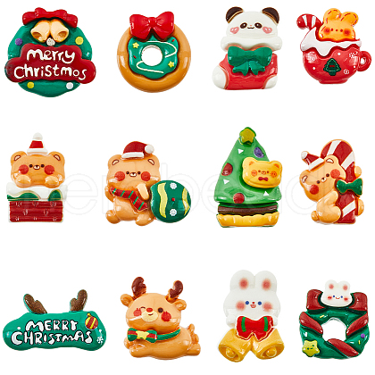 SUNNYCLUE 72Pcs 12 Styles Christmas Theme Opaque Resin Cabochons RESI-SC0005-73-1