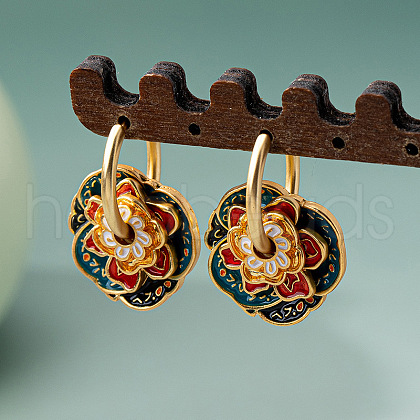 Flower Brass Enamel Hoop Earrings FS-WG068FA-01-1