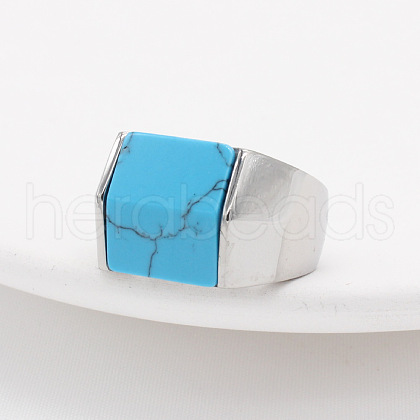 Rectangle Synthetic Turquoise Finger Ring FIND-PW0021-08F-P-1