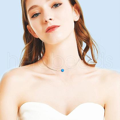 925 Sterling Silver & Synthetic Opal Round Ball Pendant Necklaces for Women FS-WG9EE48-02-1