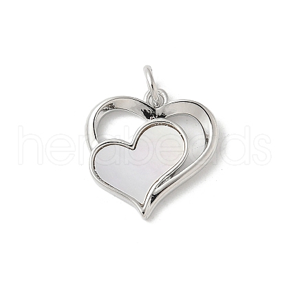 Brass Pave Natural White Shell Heart Charms with Jump Rings KK-S522-08B-P-1