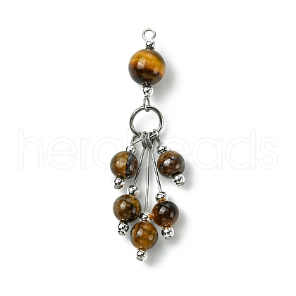 Natural Grade AB Tiger Eye Round Tassel Big Pendants PALLOY-JF03281-06-1