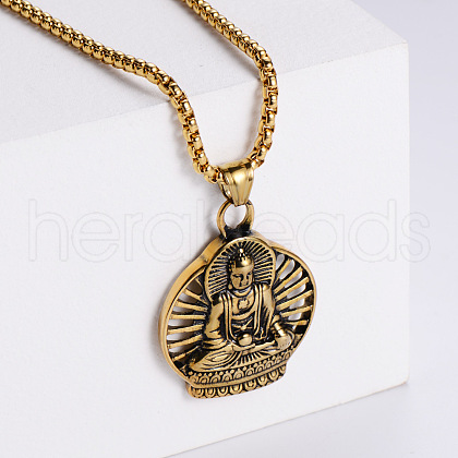 Retro Rock Punk Buddha Stainless Steel Pendant Necklaces OD3263-2-1