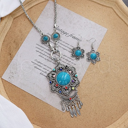 Vintage Ethnic Bohemian Style Alloy & Resin Pendant Necklace & Dangle Earrings Sets FS-WGADC17-05-1