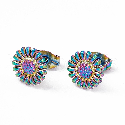 Ion Plating(IP) 304 Stainless Steel Sunflower Stud Earrings for Women EJEW-G338-05M-1