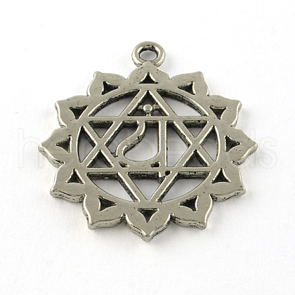 Tibetan Style Flower Alloy Chakra Pendants TIBEP-R345-39AS-RS-1