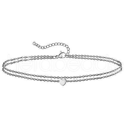 Summer Beach 201 Stainless Steel Cable Chain Heart Link Double Layer Anklets for Women FS-WG8E132-05-1