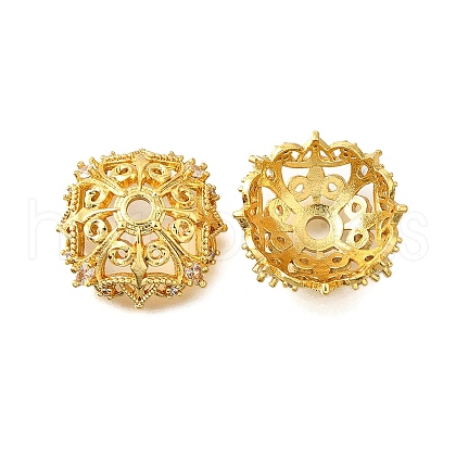 Flower Brass Clear Cubic Zirconia Bead Caps KK-V008-02G-1