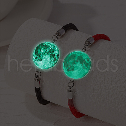 2Pcs Luminous Alloy Glass Flat Round Link Bracelets WG46F56-04-1