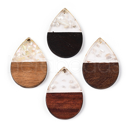 Transparent Resin & Walnut Wood Pendants RESI-TAC0021-107-1