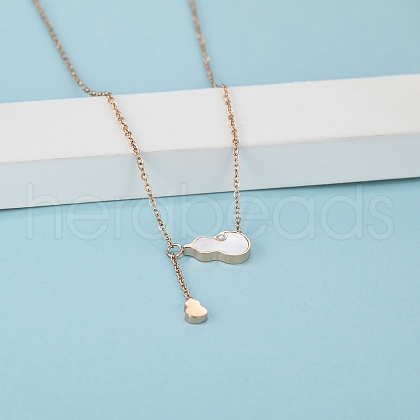 Stainlesss Steel Pave White Shell Fashion Hollowed Out Gourd Pendant Necklace CX1467-1