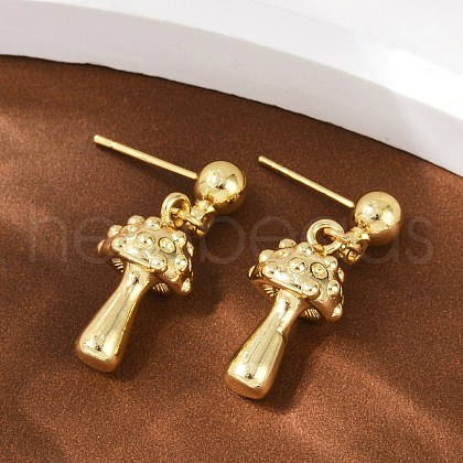 Mushroom Brass Dangle Stud Earrings EJEW-F895-12G-1