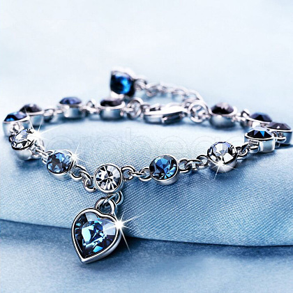 Flat Round Alloy Rhinestone Link Bracelets WGFE8E3-01-1