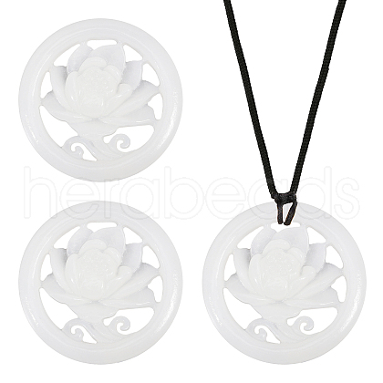CHGCRAFT 3Pcs Natural Afghan White Jade Hollow Big Pendants G-CA0001-79-1