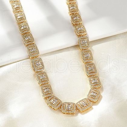 Brass Micro Pave Cubic Zirconia Rectangle Link Chain Necklaces for Women NJEW-C081-01G-1