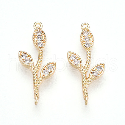 Brass Micro Pave Clear Cubic Zirconia Connector Charms KK-T074-54G-1